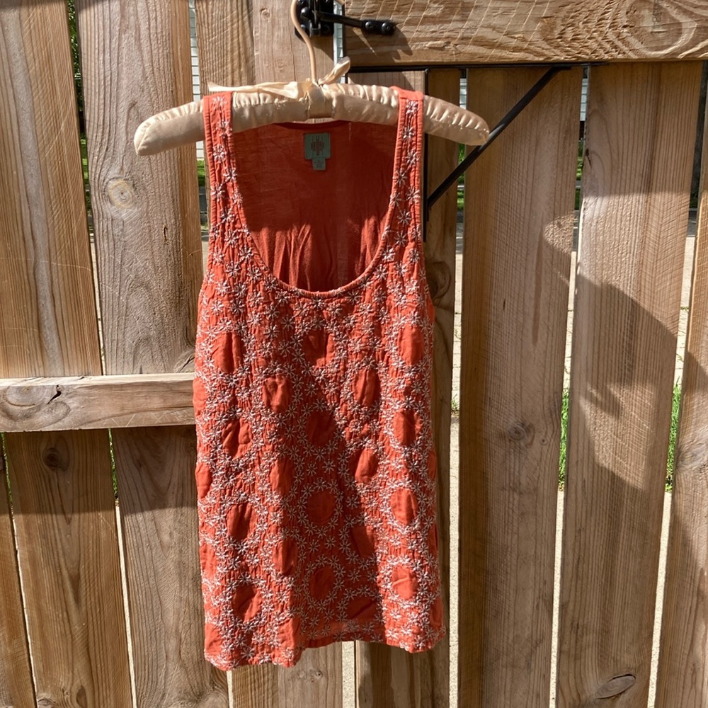 Anthropologie Orange Sleeveless Tank Top with Textured Design